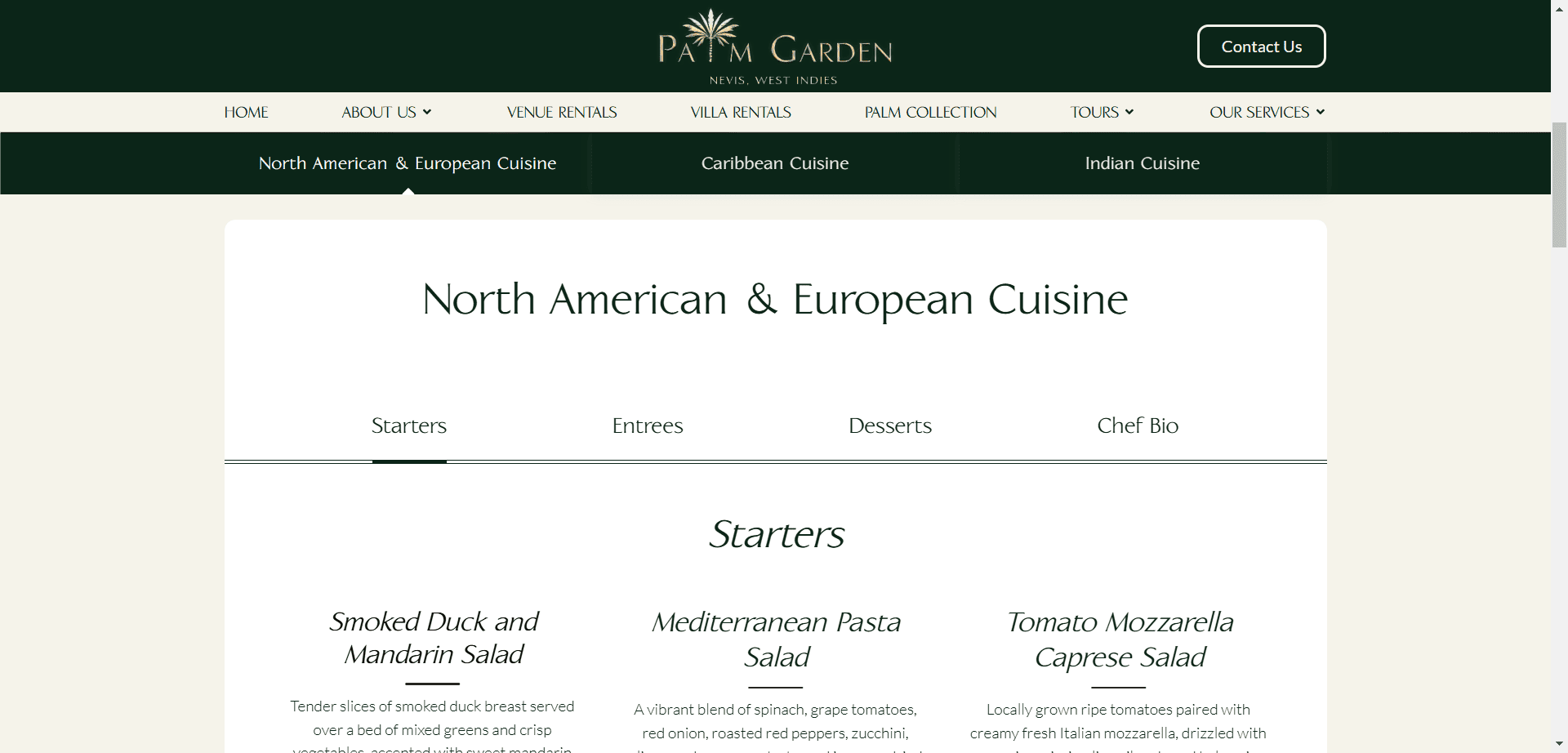 Palm Garden Nevis Screenshot Our Menu